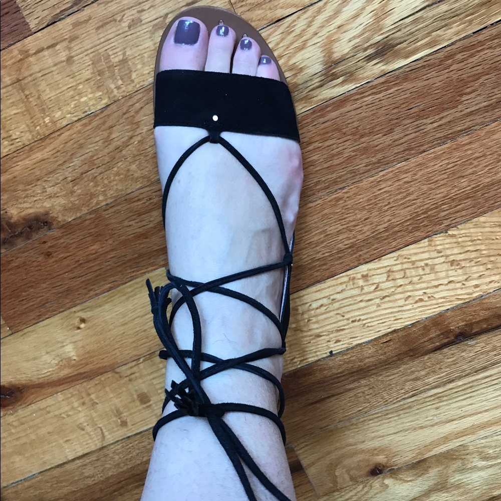 Madewell Black Lace-Up Square Toe Sandal